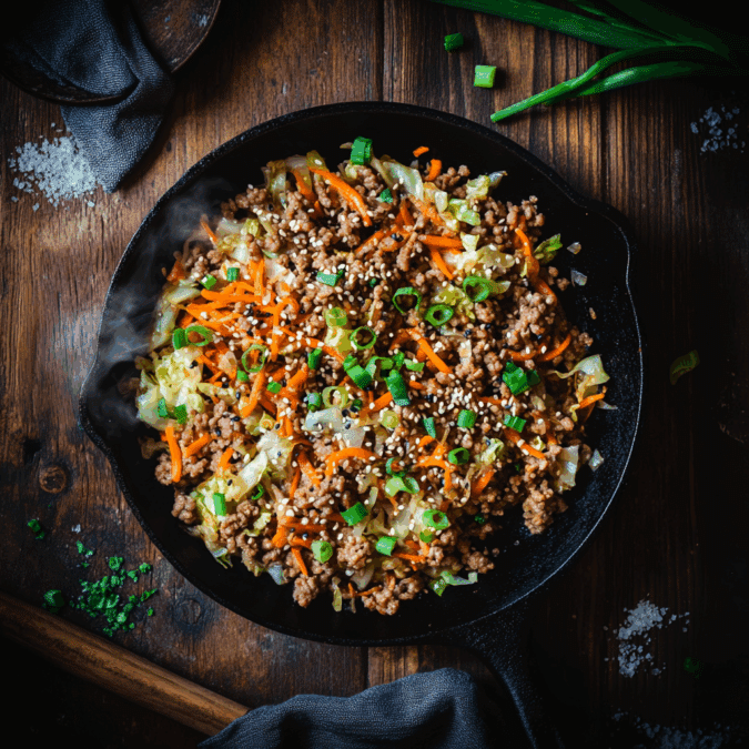 Ground turkey and cabbage skillet with sauce