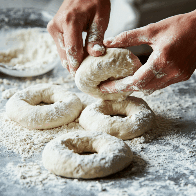Shaping cottage cheese bagel dough