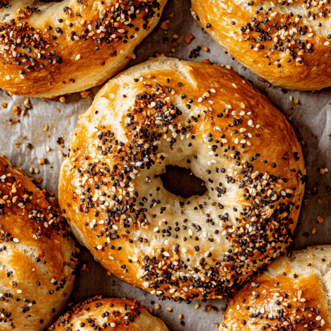 Cottage cheese bagels on parchment