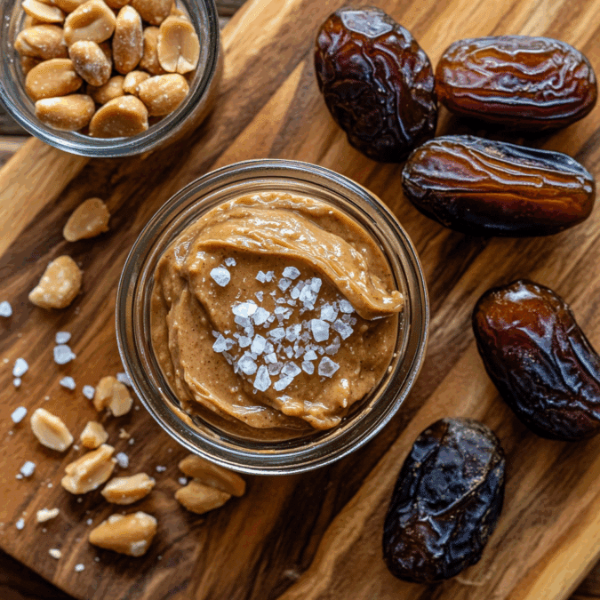 Ingredients for stuffed dates: Medjool dates and peanut butter